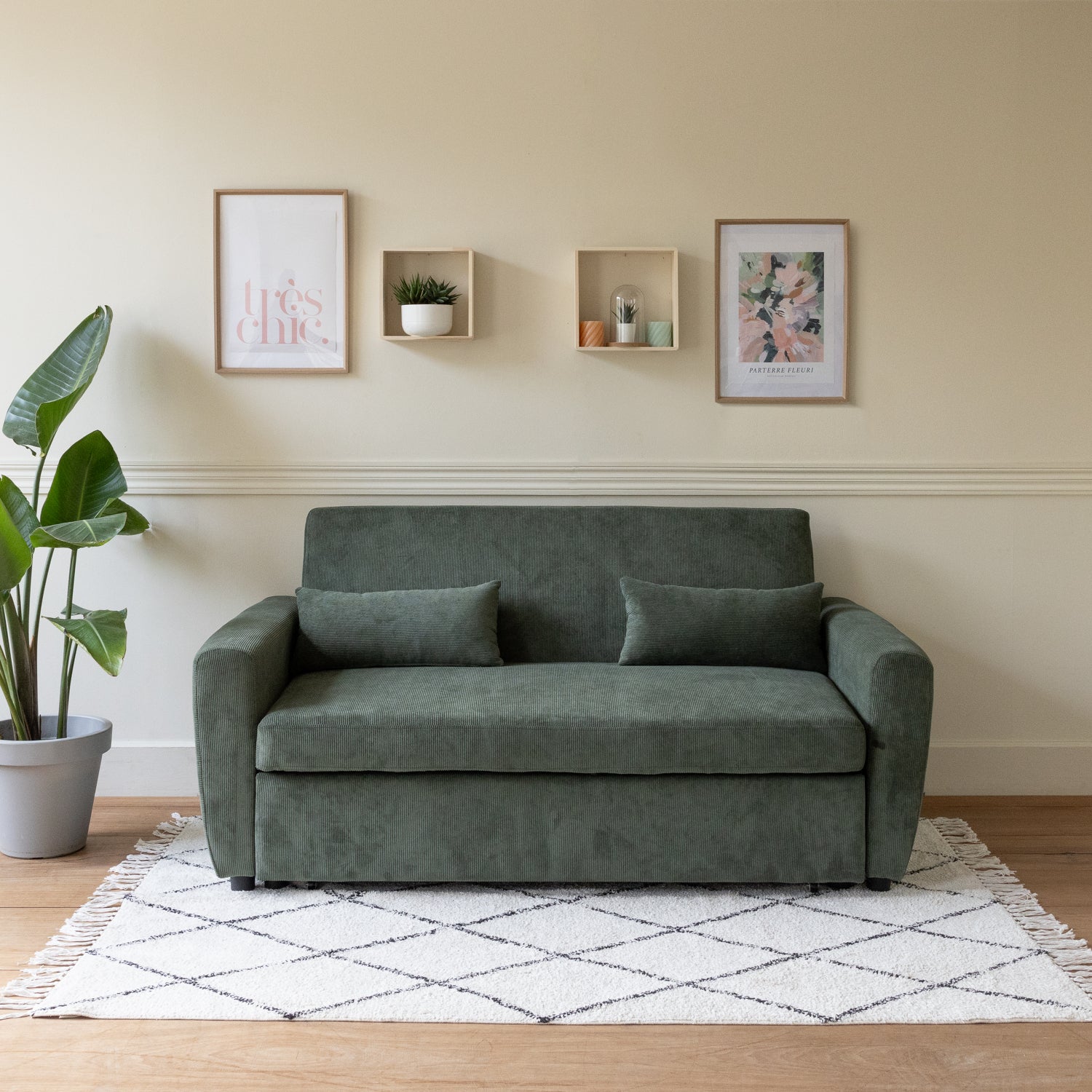 Zielona sztruksowa 2-osobowa rozkładana sofa MATT