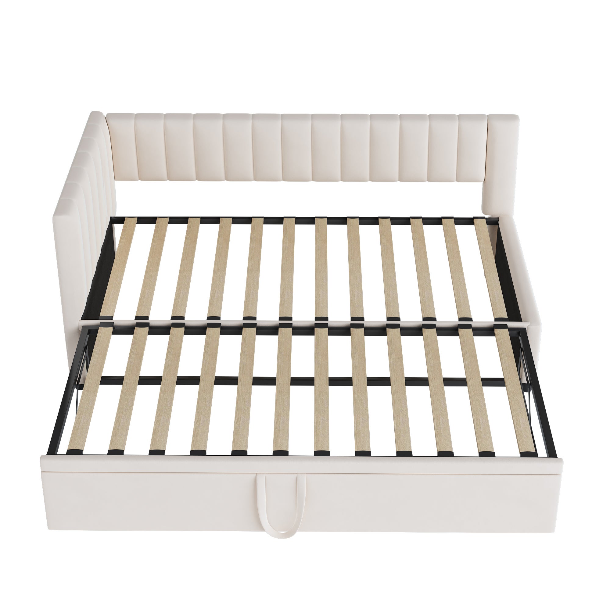 Lit gigogne 90/180 x 200 cm en forme de L, Canapé-lit - Velours - Sommier à lattes - Beige (sans matelas) - 6