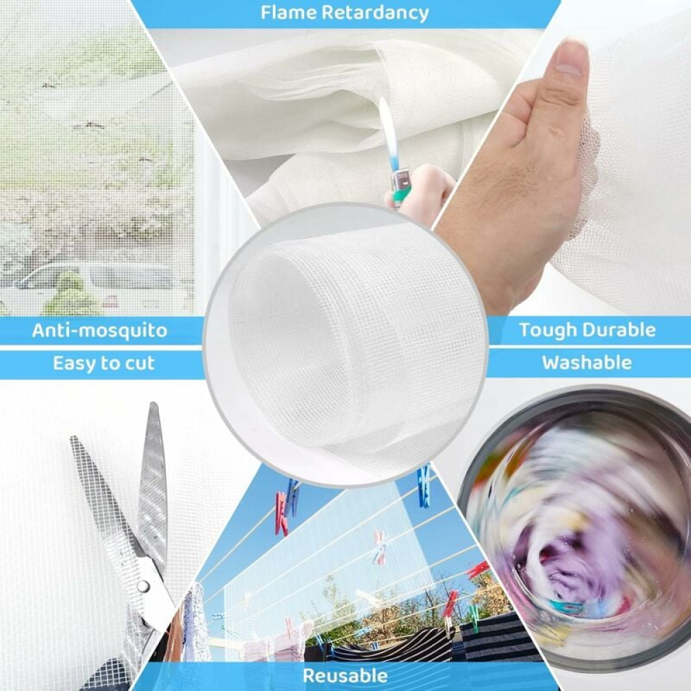 Mosquitera para ventana de 300x120cm, enrollable ajustable, malla de fibra de vidrio blanca ignífuga y duradera, protección contra insectos y moscas. - 3