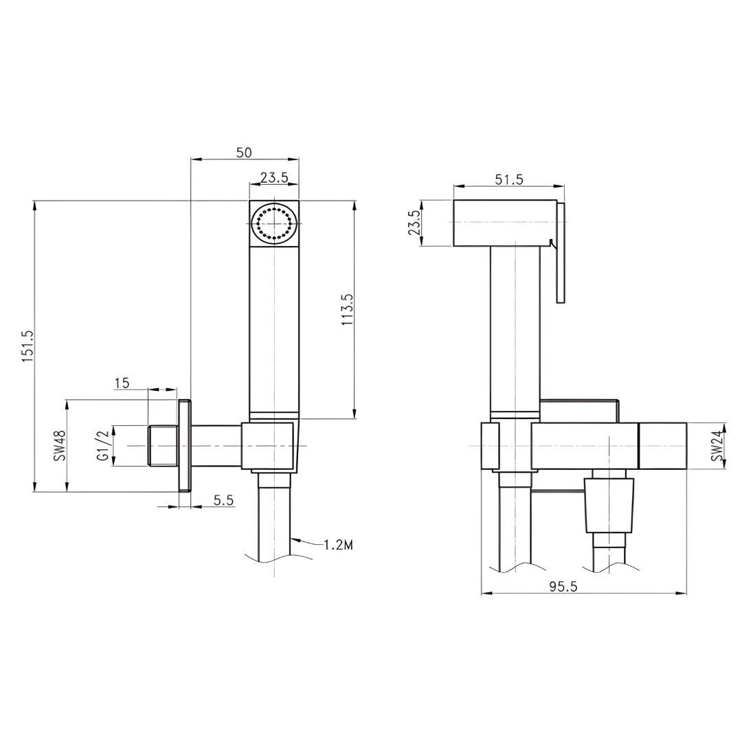 Idroscopino Wc Doccetta Ottone Portatile Shutoff Monogetto Con Leva Og Kit Finitura Canna Di Fucile Quadro - 6