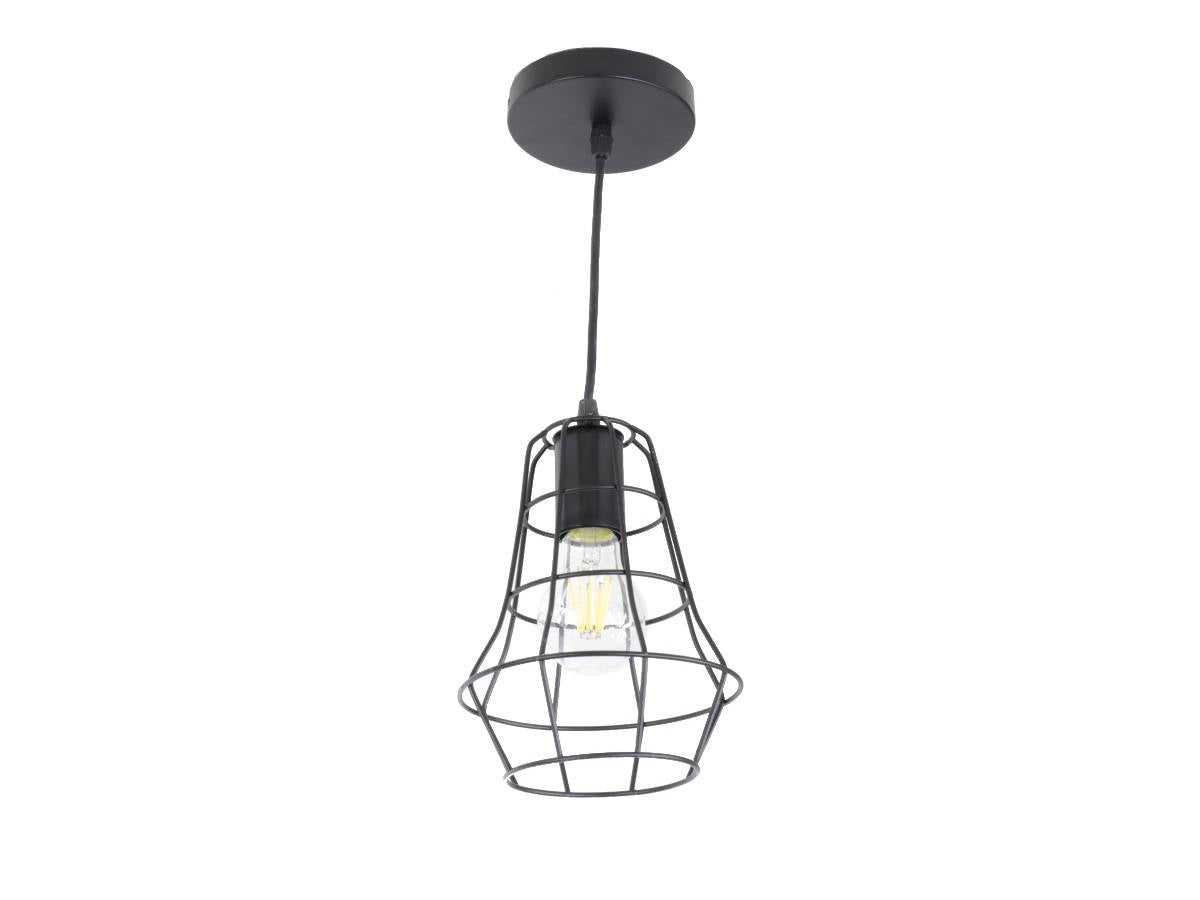 Rustykalna lampa wisząca z czarnym abażurem E27