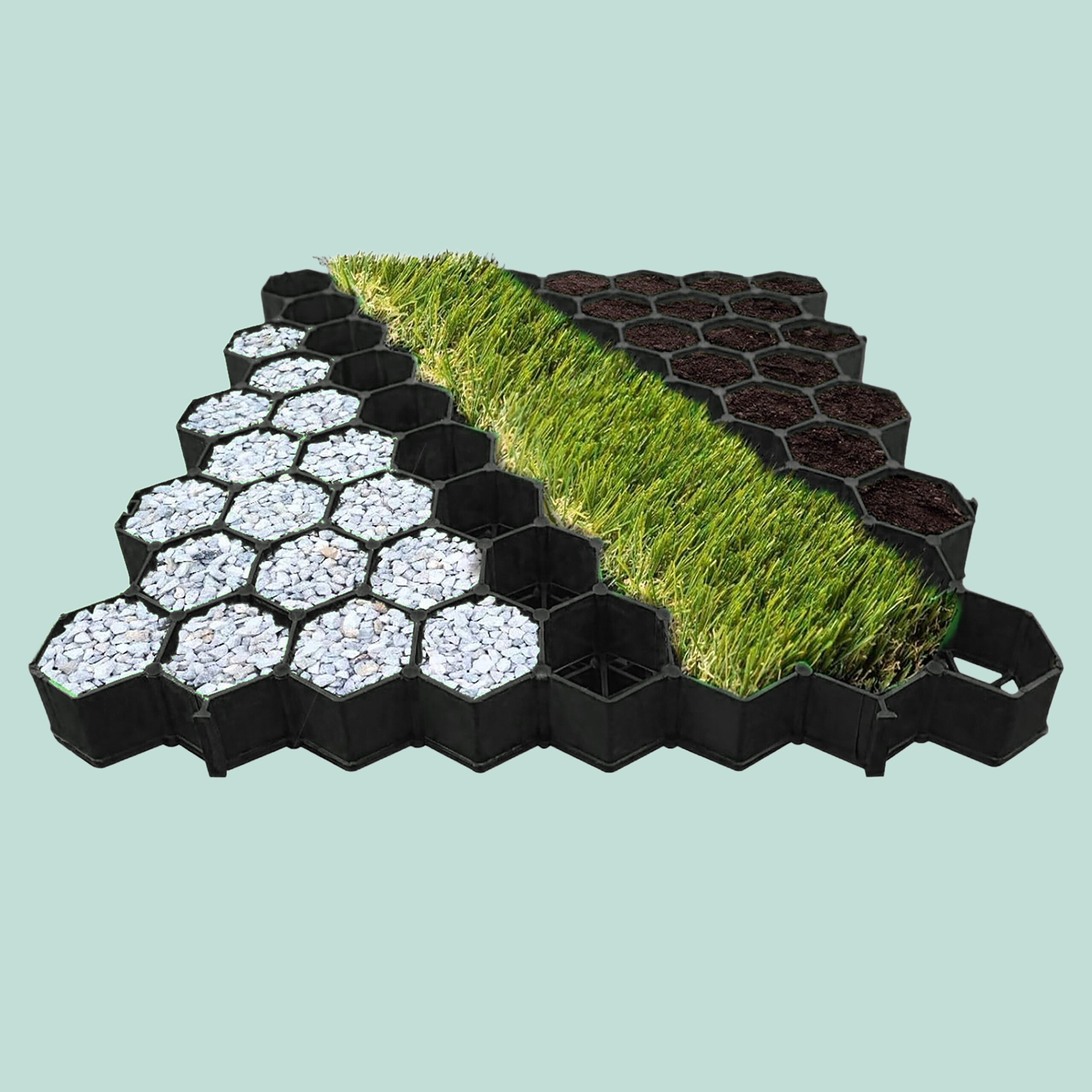 Grille pour gazon en plastique, lot de 4 (50 x 50 cm), carrossable, sans sous‑couche, dalles paddock, noir, relaxdays - 3