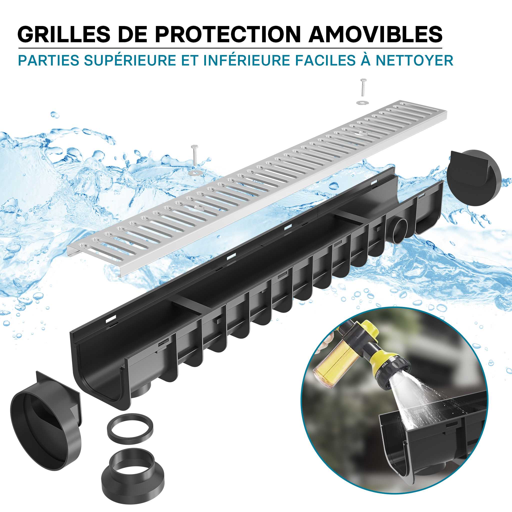 Caniveau – 1000 x 140 x 115 mm – Capacité de charge 1,5 t – avec Grille de recouvrement galvanisée – Drainage Eaux usées Rigole Évacuation… Wiltec - 4