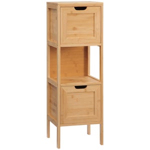 Meuble De Rangement En Bambou 100x35x80 Cm - 3 Portes à Lamelles, Ventilation - Pour Salon, Chambre, Cuisine - Charge Max 20 Kg/étagère