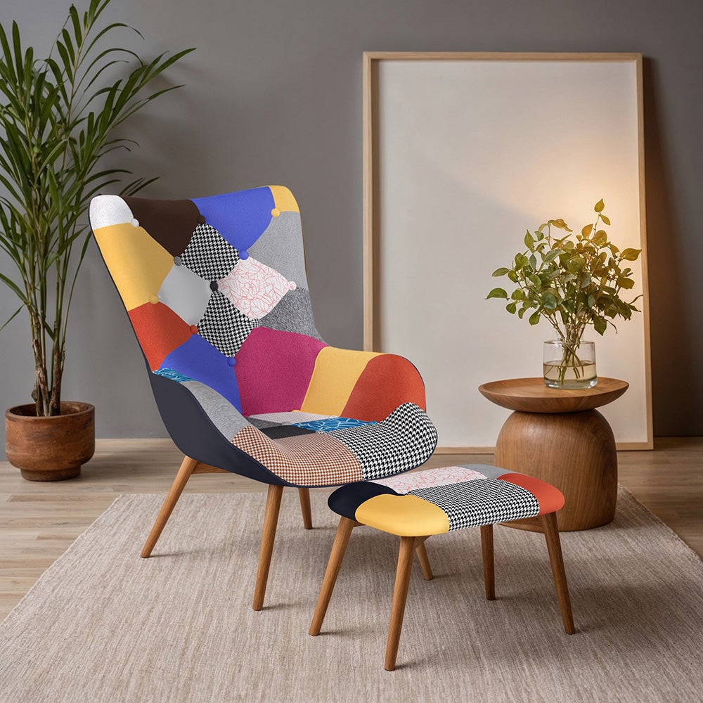 Patchwork Poltrone Schienale Alto Design Poltrona E Poggiapiedi