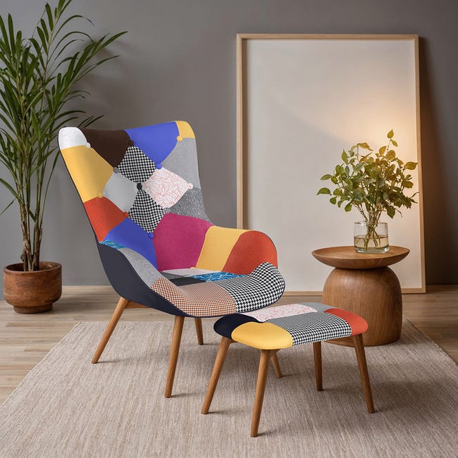 Patchwork Poltrone Schienale Alto Design Poltrona E Poggiapiedi