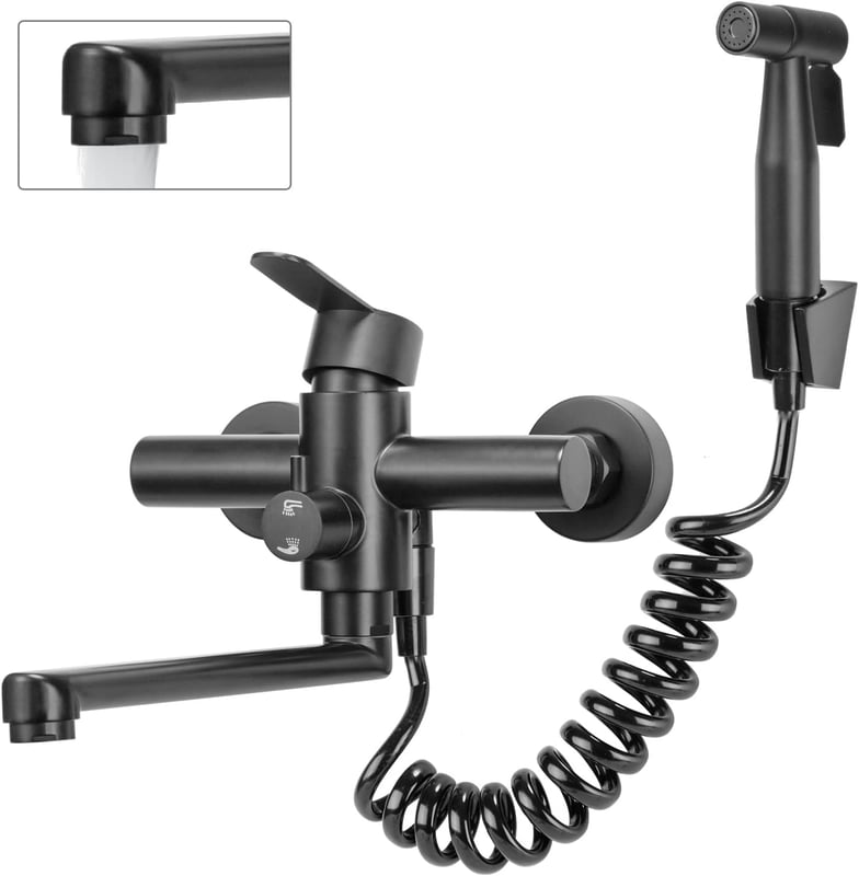 Bateria kuchenna ścienna z pistoletem natryskowym - obrotowa 360° - czarna