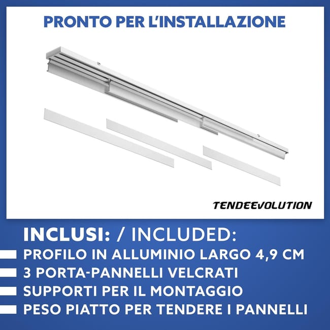 Binario Per Tende A Pannello - 4 Vie Con Comando Manuale (NO CORDA) - Installazione A Soffitto - Completo Per L’Installazione (cm 250-pannello 70cm