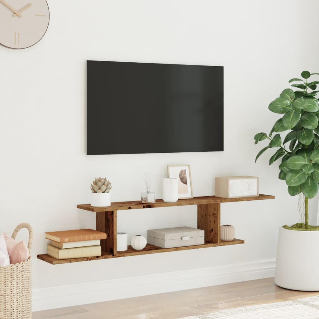 Estantería | Librería divisora | Estante de pared de TV madera ingeniería envejecida 125x18x23cm CFW31341 - 3