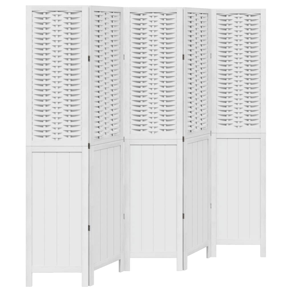 Biombo separador de 5 paneles | biombo divisor | paravientos madera maciza paulownia blanco cfw50472