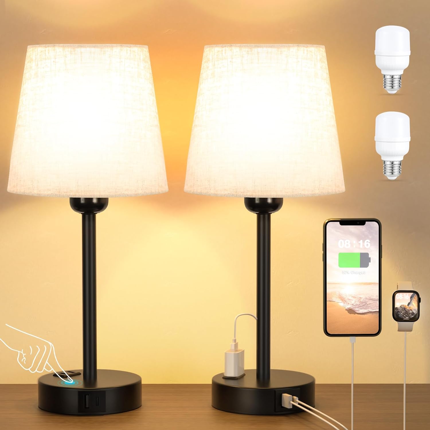 Lampada da lettura a LED dimmerabile Lampada da tavolo con sensore tattile USB ricaricabile da