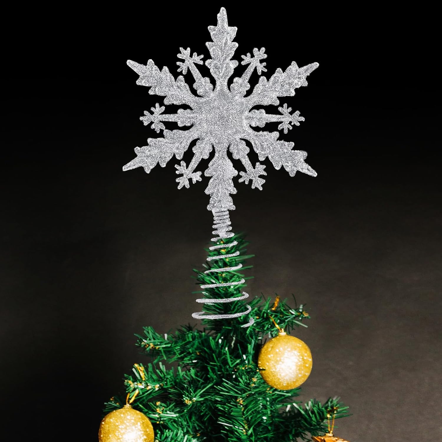 Ozdoby choinkowe w kształcie gwiazdek w kształcie płatków śniegu, 12,6 x 21 cm, superbłyszcząca, brokatowa ozdoba świąteczna w kolorze srebrnym