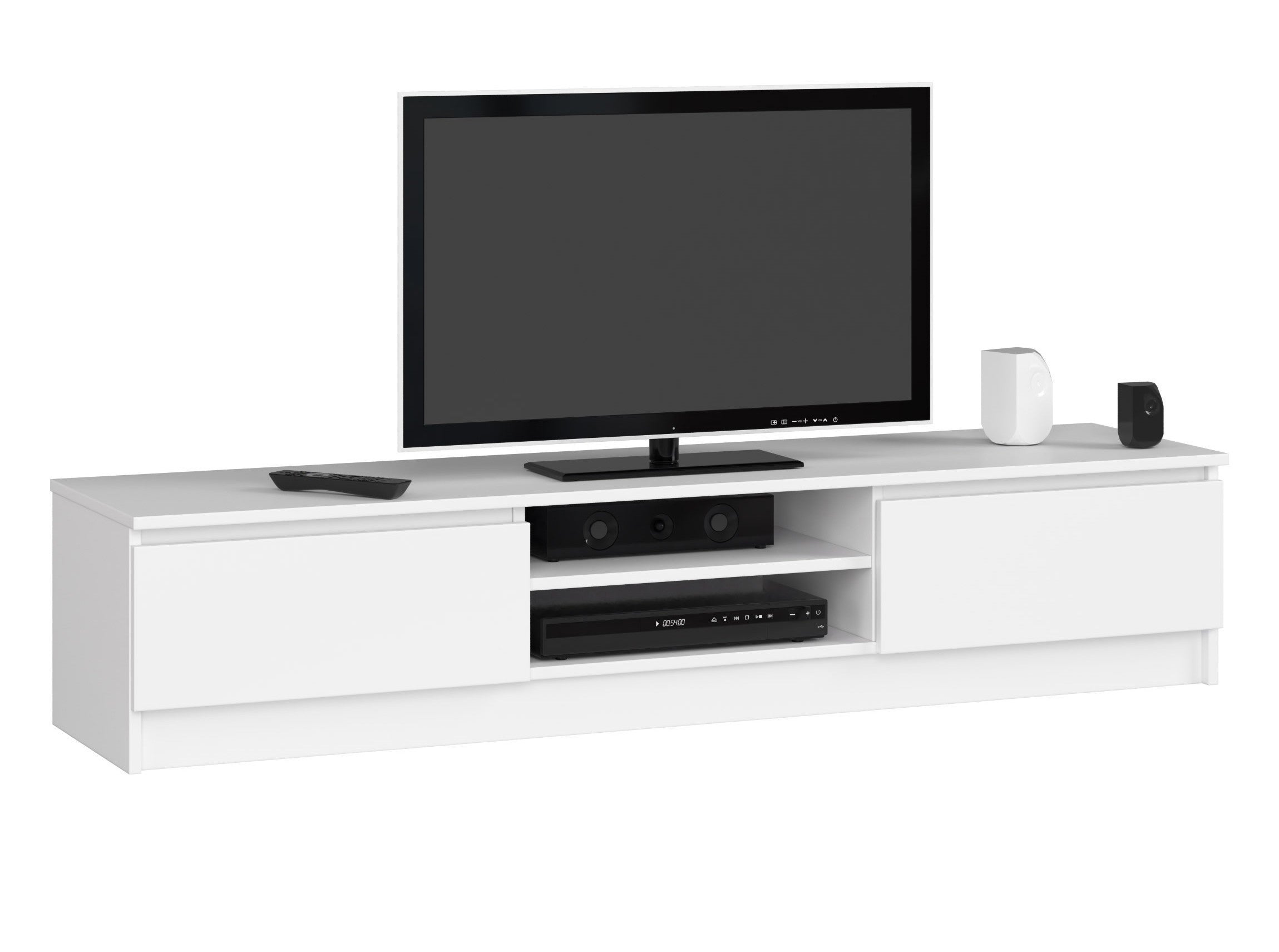 Armoire TV 192x37x53cm avec 3 armoires et éclairage LED,panneau bas brillant adapté aux téléviseurs d'environ 85 pouces couleur blanc