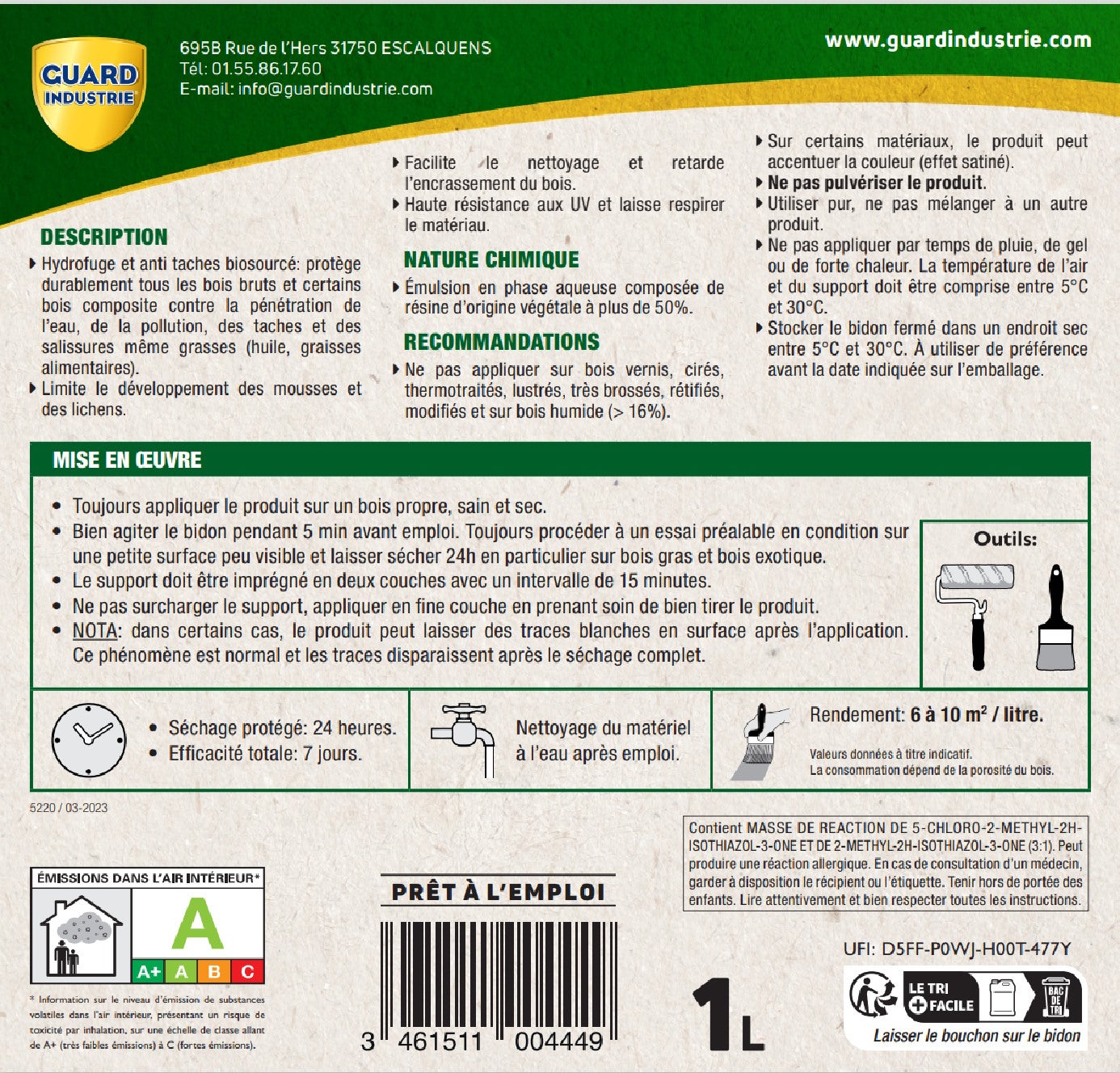 Imperméabilisant Bois Anti Tache - WoodGuard Formule Végétale Protège 5 Ans -Tous Bois- Même Bois Composite -1L-10m2 - 9