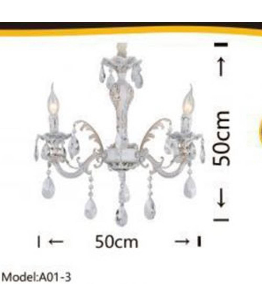 Trade Shop - Lampadario Soffitto Classico 3 Bracci Attacco E14 Vetro Effetto Cristallo A01-3 - - 3