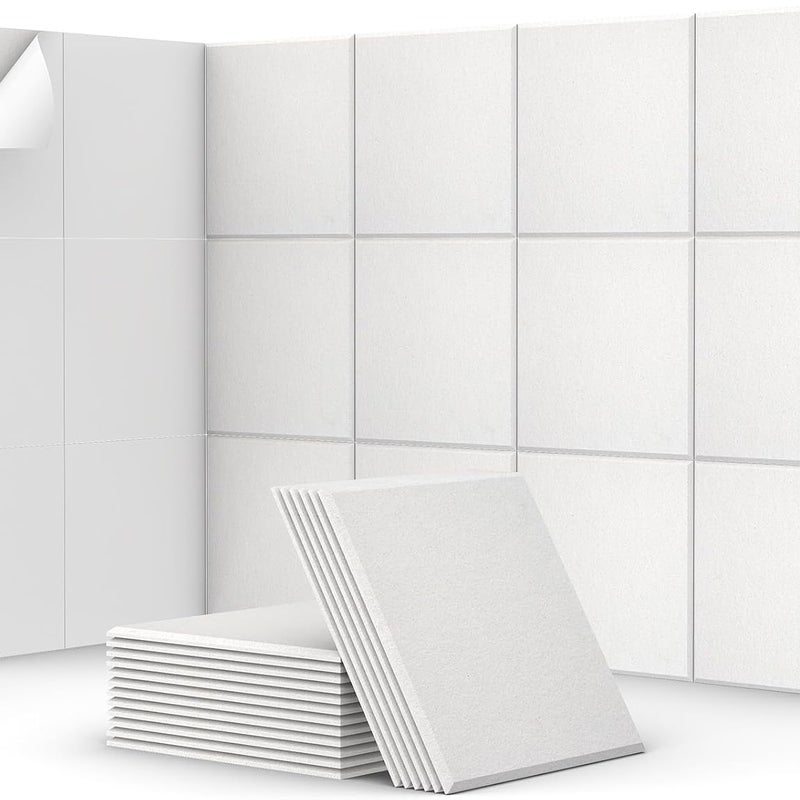 Dźwiękochłonne panele ścienne, samoprzylepne dźwiękochłonne panele do biur, sypialni i salonów, opakowanie 18 szt., kolor biały
