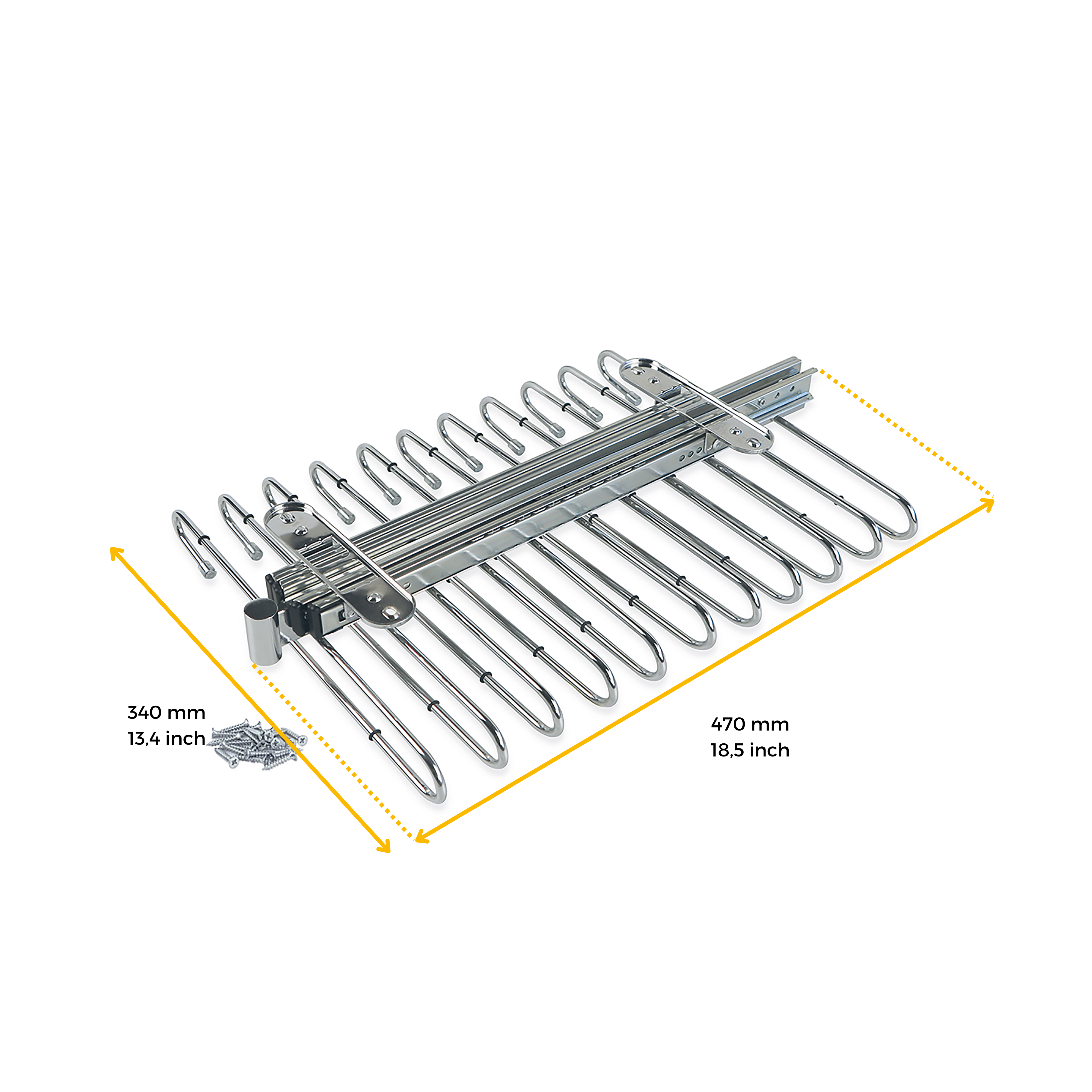 Emuca Porte-pantalons extractible, 11 tiges, guides d'extraction totale, Acier, Chromé - 6