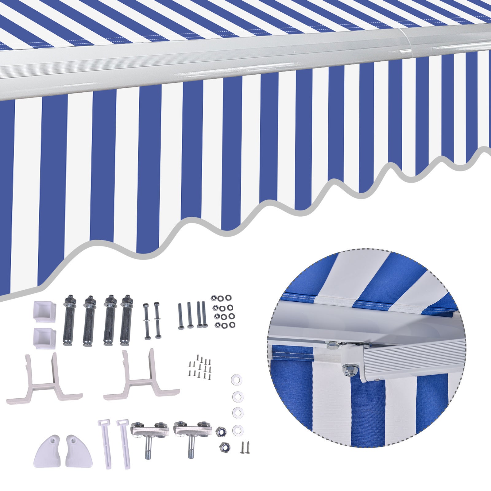 350x300cm Store Banne manuel pour terrasse Retractable Toile premium 280g/m² en Aluminium avec Manivelle et Angle Reglable Bleu Beige - 7