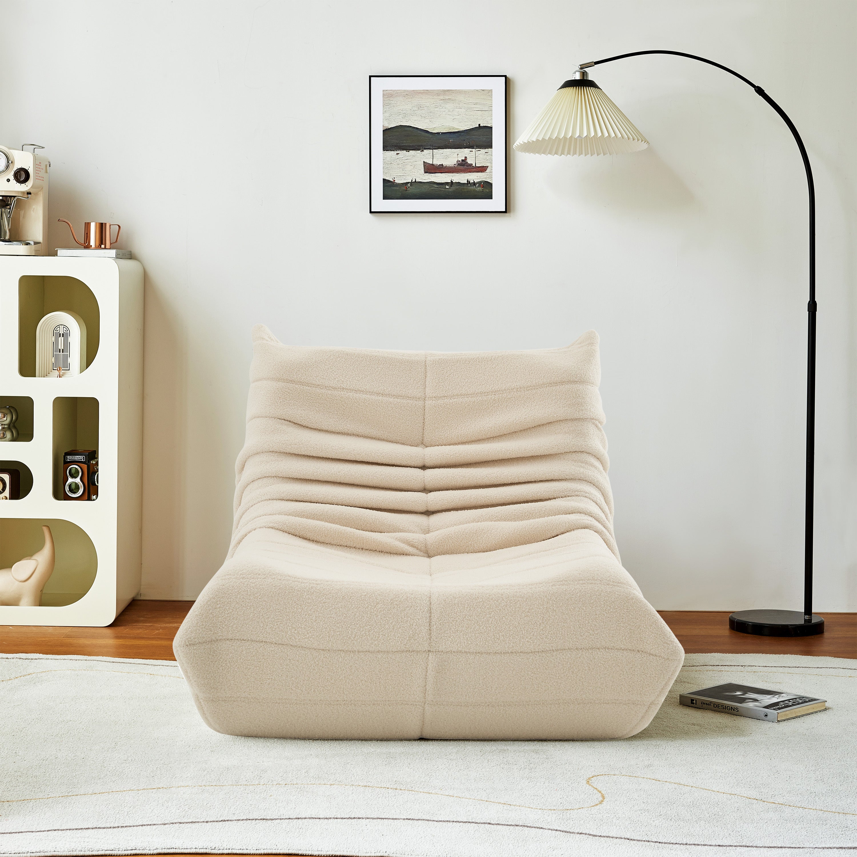 Fauteuil paresseux - Velours beige - Confort relaxant - canapé 1 place - Canapé - Chauffeuse- 86x105x75 cm - 3