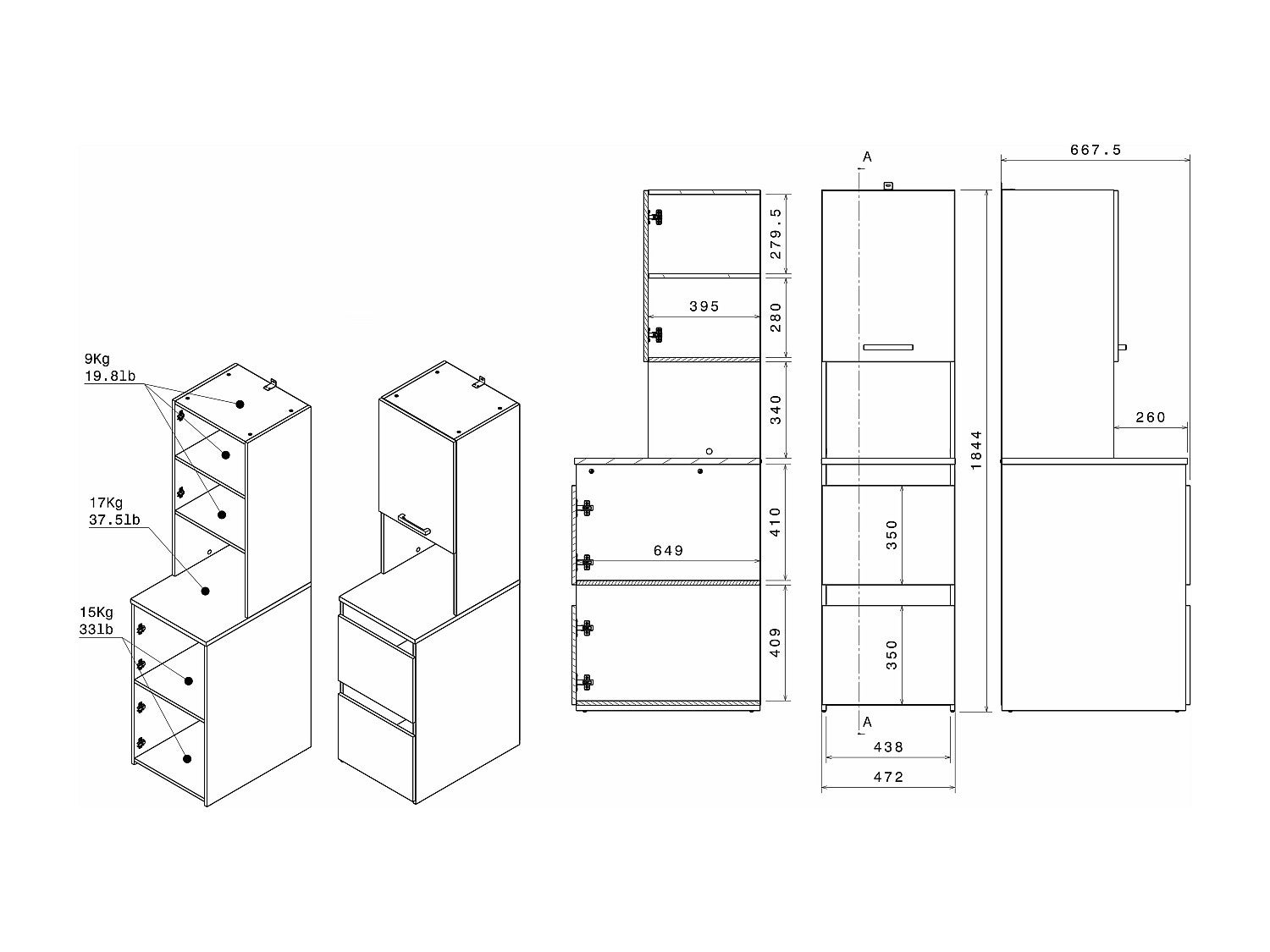 Mueble para lavadora con estantes y armarios - Natural claro y blanco - L111 x Alt. 184 cm - ERKANO - 7